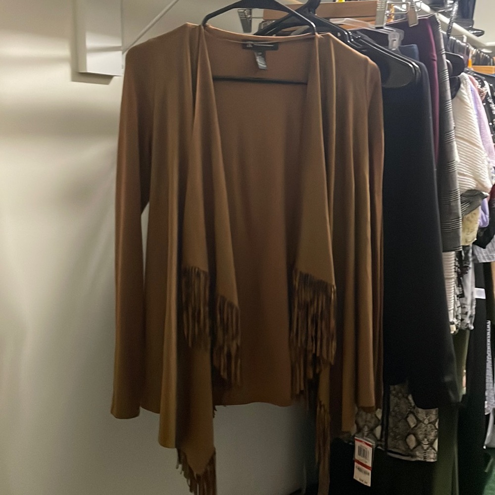 Xs tan cardigan with fringe from international concepts never worn with tags
